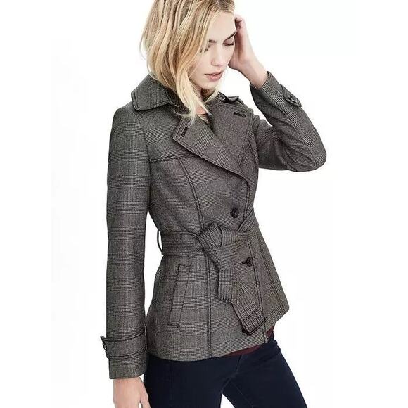 Banana Republic Women’s Sz 4 Houndstooth Blazer with Buckle Sash Workwear Office - Picture 2 of 16